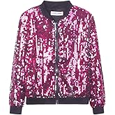 Girls' Ombre Sequin Bomber Jacket with Pockets Lightweight Sparkle Long Sleeve Zipper Gradient Jackets for Kid