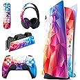 PlayVital Dazzling Prism Full Set Skin Decal for PS5 Console Disc Edition, Sticker Vinyl Decal Cover for PS5 Controller & Charging Station & Headset & Media Remote