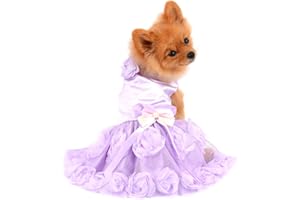 PAIDEFUL Pet Dress for Small Dog Girls Luxury Puppy Wedding Dress Rose Flower Lace Tutu Skirt Silky Bow Birthday Party Dog Clothes,Purple,Size XL