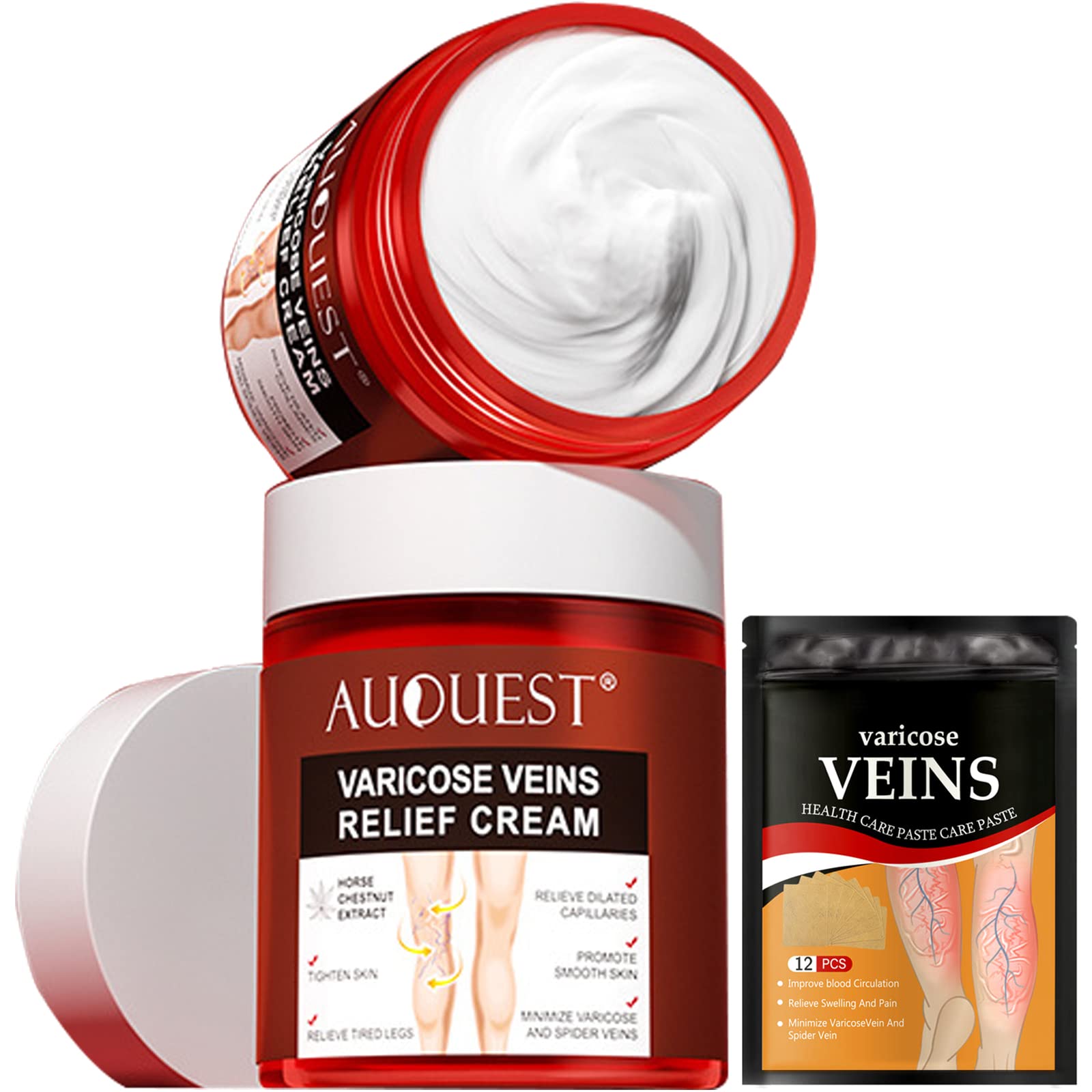 Auquest Varicose Veins Relief Cream, Varicose Veins Treatment for Legs, Varicose Veins Repair Set, Auquest Varicose Vein Cream Veinsrelief Cream Spider Veins Repair Cream and Varicose Veins Patches