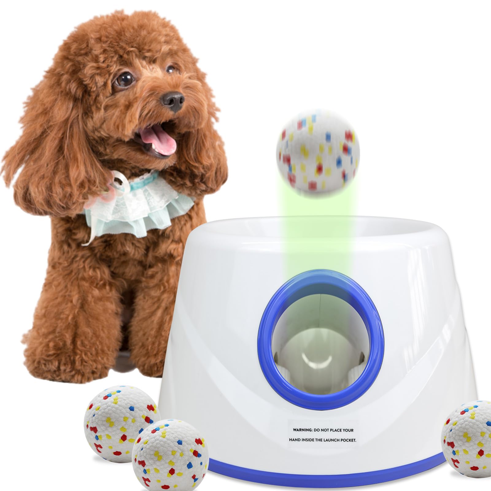 Photo 1 of XIMUSON Automatic Dog Ball Launcher, Upgraded Dog Ball Throw Launcher, Adjustable Distance 20-45FT, for Small/Medium Dogs, with 3 2.3-inch ETPU Balls, Indoor and Outdoor Interactive Toys