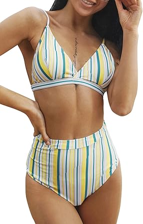 v neck high waisted bikini