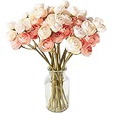 Hananona 18 Pcs Artificial Silk Rose Flowers Ranunculus Bouquet Fake Pink Peony for Home Decorations,Weddings (Pink, 2)
