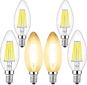 6w Candelabra Led Bulbs Dimmable, BRIMAX E12 Chandelier Light Bulb, 2700K Warm Whit Glow, B10/B11 Filament Led Candle Light Bulbs for Foyer Chandeliers, Celling Fans and Other Wall Fixtures ,6 Pack