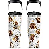 xiiai Highland Cow Gifts - 30oz Yak Tumbler with Handle and Straws,Cows Cup for Farm Lovers, Insulated Stainless Steel Coffee Mug, Western Cup,Cow Themed Gift for Women, Birthday/Christmas
