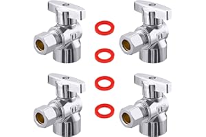 Minimprover 4 Pack Premium Brass Chrome plated 1/2" FIP Female Thread x 3/8 Inch OD Compression Quarter Turn Water Angle Stop Valve Shut Off