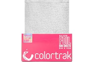 Colortrak Embossed Sheets Silver Aluminum Foil Pop-up Dispenser, 500 Pre-cut Sheets Non-slip Textured, for Hair Foil Coloring and Highlighting Applications Silver, 5 x 11