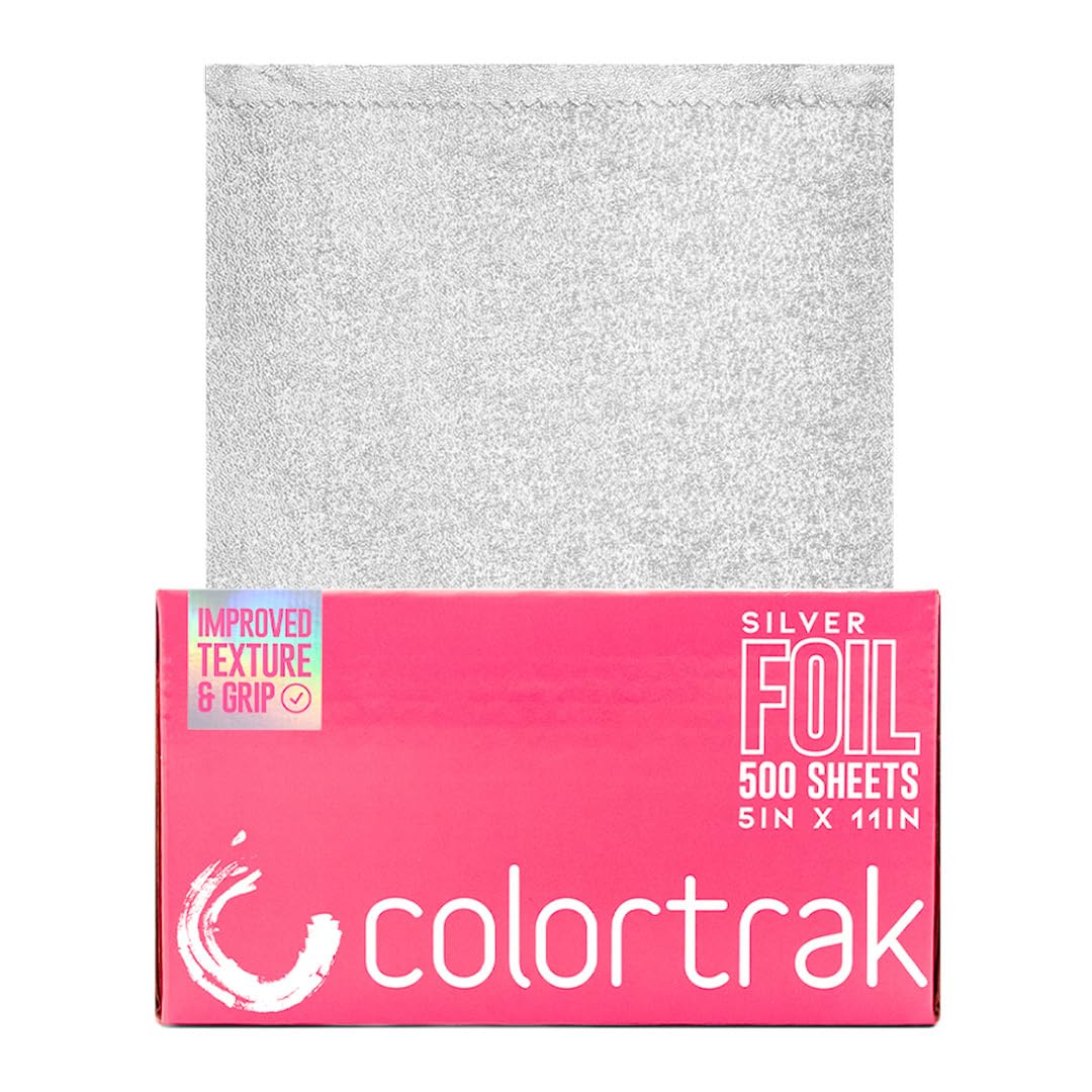 Colortrak Embossed Sheets Silver Aluminum Foil Pop-up Dispenser, 500 Pre-cut Sheets Non-slip Textured, for Hair Foil Coloring and Highlighting Applications Silver, 5 x 11