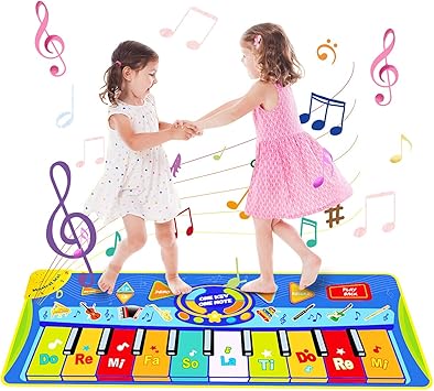 Bellestyle Tapis De Piano 130 48cm Grand Tapis Musical Pour Enfants 8 Instruments Piano Toucher Clavier Jouet Musical Tapis De Jeu Bebe Activite Tapis De Sol Pour Enfants Tout Petits Bleu Amazon Fr