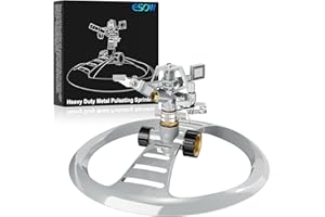 ESOW Metal Pulsating Sprinkler with Heavy Duty Metal Base, Garden Lawn Sprinkler 360 Degree Rotating, Heavy-Duty Zinc Metal with Adjustable Spray Pattern for Garden Lawn, Outdoor, Yards