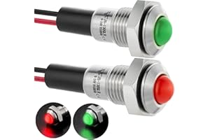 ZGSZJHF Mini Indicator Light 8mm 0.31" Waterproof Domed Metal Stainless Steel Signal Lamp 12V-24V DC/AC Red and Green LED Light with 140mm Wire