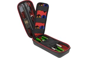 USA Gear Dart Case Holster - 3 Dart Case for Soft Tip Darts with Storage for Plastic Tips, 12 Flight Slots, Shafts & more Accessories - Locking Foam Design, Zippered Puncture Resistant Pocket (Red)
