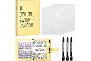 BIKAYALUE 100 Envelopes Challenge Binder,Savings Challenge Binder,Easy and Funny Way to Save $5,050, A5 Money Saving Budget Binder with Cash Envelopes (Yellow)