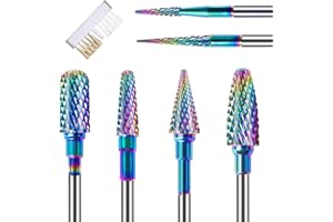 ROLOKIT 6PCS Nail Drill Bits Set with Cleaning Brush, 3/32 inch Professional Tungsten Carbide Nail Bits Cuticle Efile Nail Drill Bits, Remover Bits for Acrylic Gel Nail Tech Manicure Pedicure, Home Salon