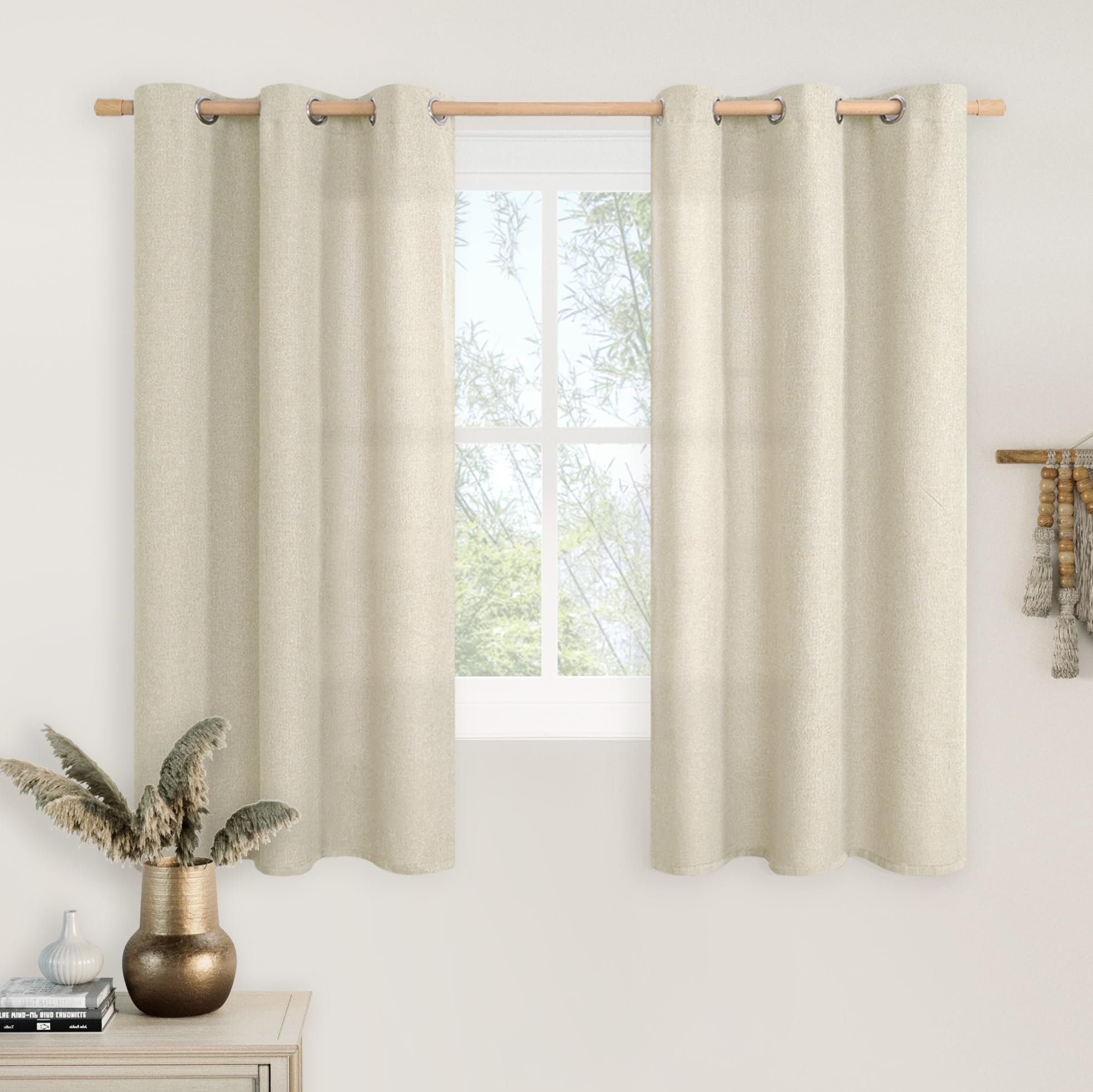LAMIT Natural Linen Thermal Curtains for Bedroom, 54 inches Grommet Soft Thick Burlap Farmhouse Curtains Noise Reducing Light Filtering Drapes for Living Room/Farmhouse, 2 Panels, W42 x L54 Image