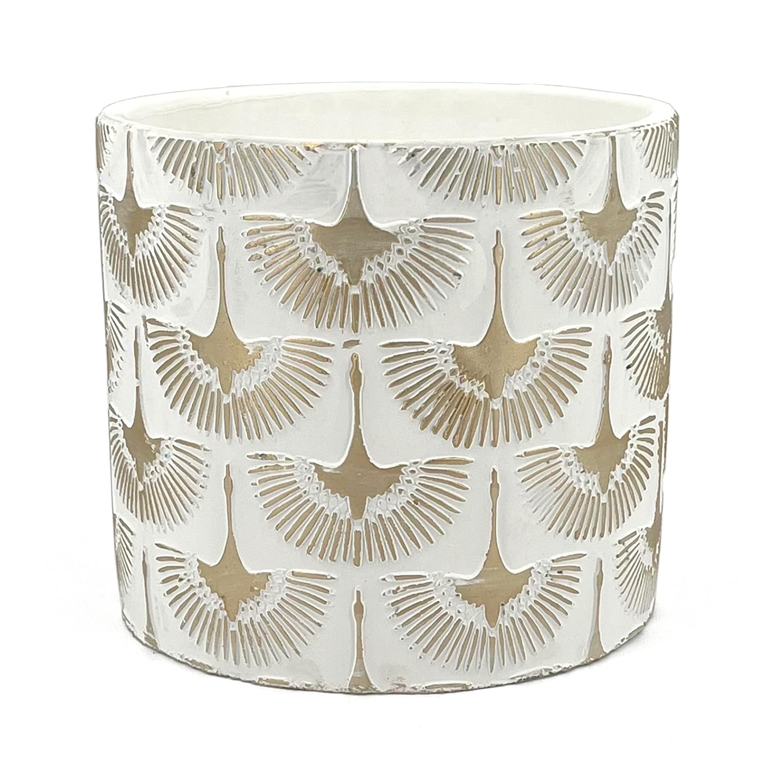 Vimin Box Elegant Terracotta Aloe Pot with Golden Phoenicians | White and Gold | Diameter 17.5 cm, Height 16 cm | Decorative Vase for Succulents, Flowers and Cactus | Modern Indoor Pot