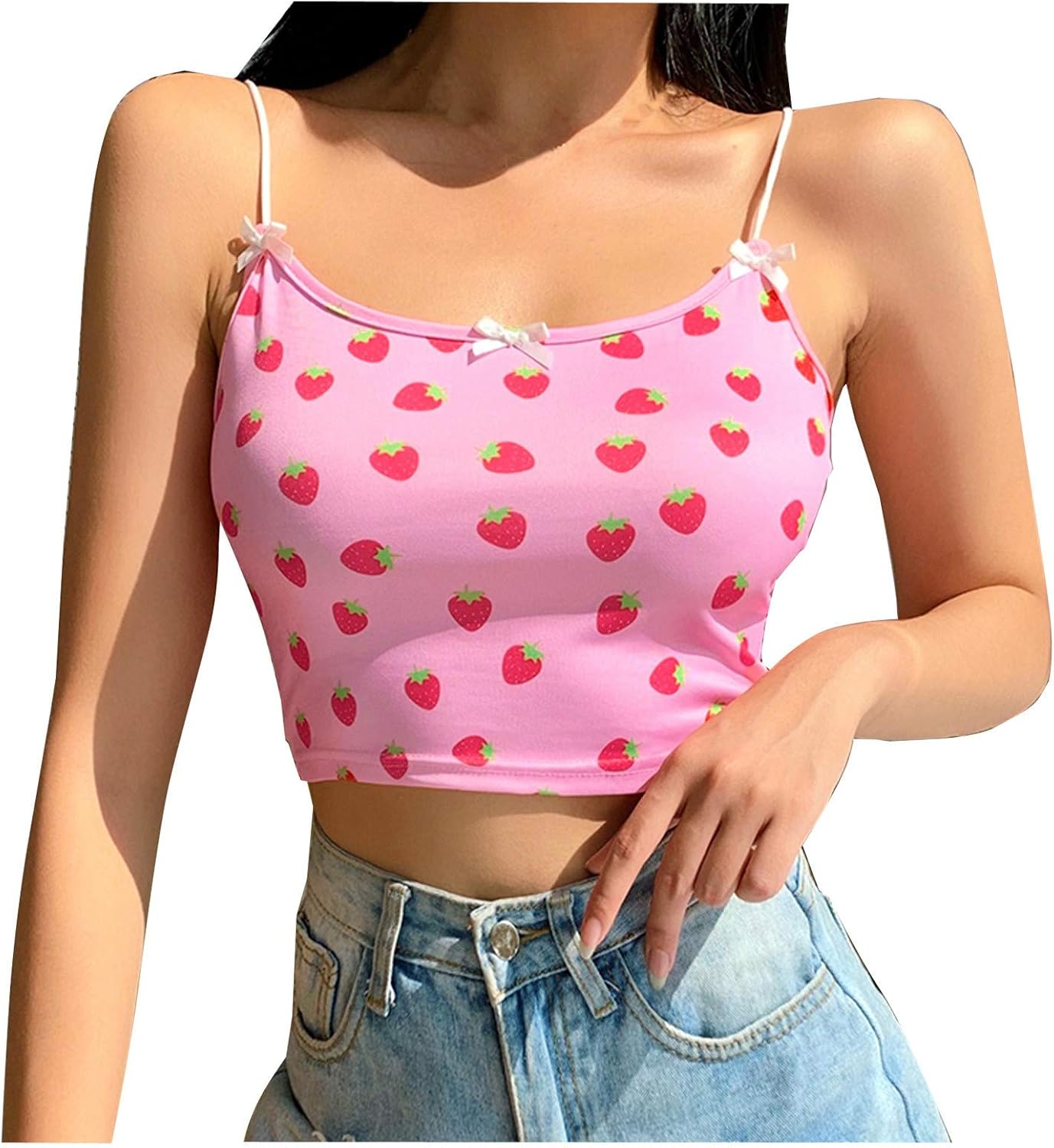 Damen Ärmellos Spaghettiträger Crop Tank Top Cami Tops Mädchen Teenager Sexy ONeck Bauchfreie