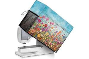 Kathyboom Colored Flowers Sewing Machine Cover with Convenient Pockets, Durable Quilted Dust Cover Sewing Accessories Organizer