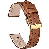 Ayadoo 18mm Oil Wax Leather Watch Band, Vintage Quick Release Replacement, Light Brown Leather Watch Strap with Gold Buckle for Men, Women