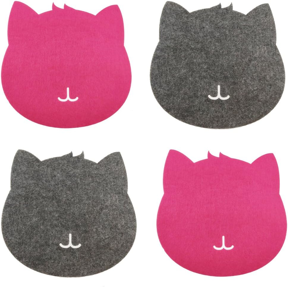 2x Pad Made of Felt Round (20?cm x 20?cm)???suitable for use as a Bowl for Cats or Dogs Dinner Table Pad Mousepad Anime Manga Cat???Multi-Purpose Mat Mat???Table Mat???Filzpad Desk Pad???Coasters for Cup or Flowers - Pink