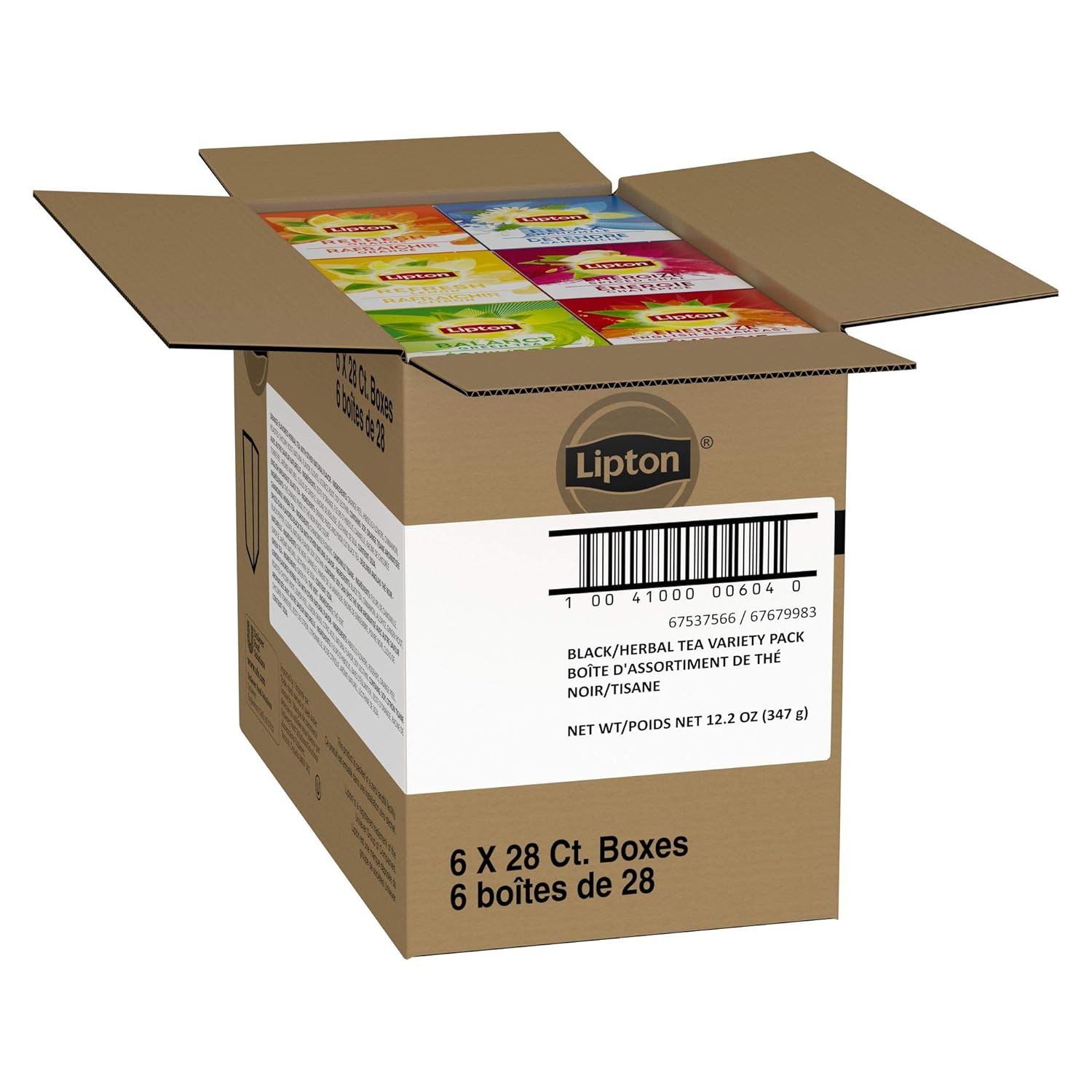 Lipton Black, Green and Herbal Variety Pack Enveloped Hot Tea Bags Made with Tea Leaves Sourced from Rainforest Alliance Certified Farms, 28 count, Pack of 6