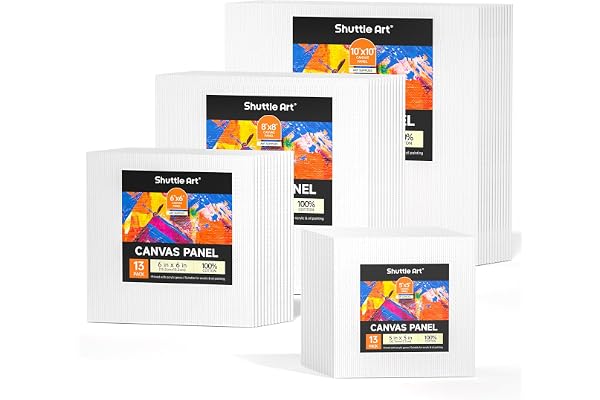 Shuttle Art Painting Canvas Panel, 52 Multi Pack, 5x5, 6x6, 8x8, 10x10 inch (13 PCS of Each), 100% Cotton Art Canvas Board Pr
