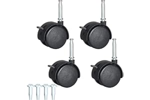 YEWEKE Swivel Stem Casters 2 Inch Casters Wheels with Brake 5/16" x1 1/2" (8x38mm) Nylon Furniture Casters with 4 Sockets for Shelf, Cabinet, Tray, Planter etc (2.0 Inch Black Nylon Caster with Brake)