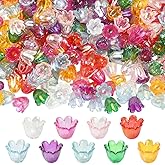 SOFPLATE 1 Box 540Pcs 9 Colors Acrylic Lily Flower Beads Floral Bead Caps Bulk Loose Small 11MM Plastic Cute Tulip Bell Trumpet Iridescent Spacer for Jewelry Making DIY Crafts Adults Women Beginner