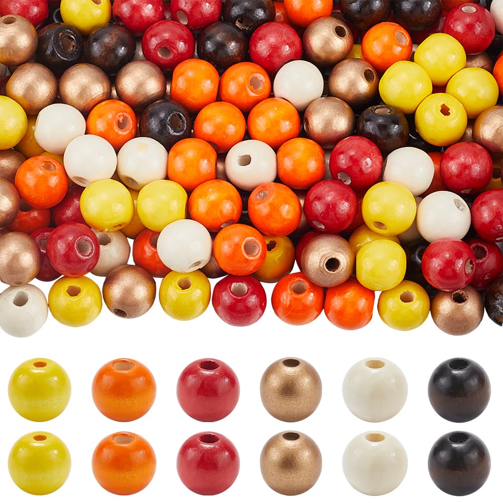 SOFPLATE 240Pcs 6 Colors Thanksgiving Wood Beads Fall Wooden Beads Autumn Harvest Garland Round Craft Bead Ornaments for jewellery Making Bead Assortments DIY Necklace Bracelet Party Supplies Home