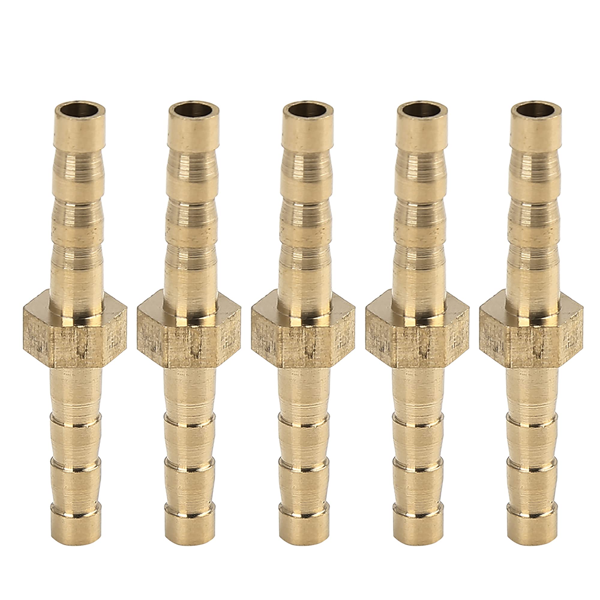 X AUTOHAUX 4mm Brass Barb Hose Fitting Straight Joiner for Air Water Oil 5pcs