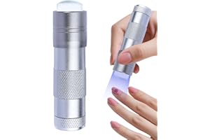 MEZERDOO Handheld Nails Art UV Press Light, UV Lamp with French Nail Stamper Head Art Stamp Polish Print Quick Dry Lamp Small Glow Flashlights with 12 LED Lights, Portable Light Nail Dryer for Gel