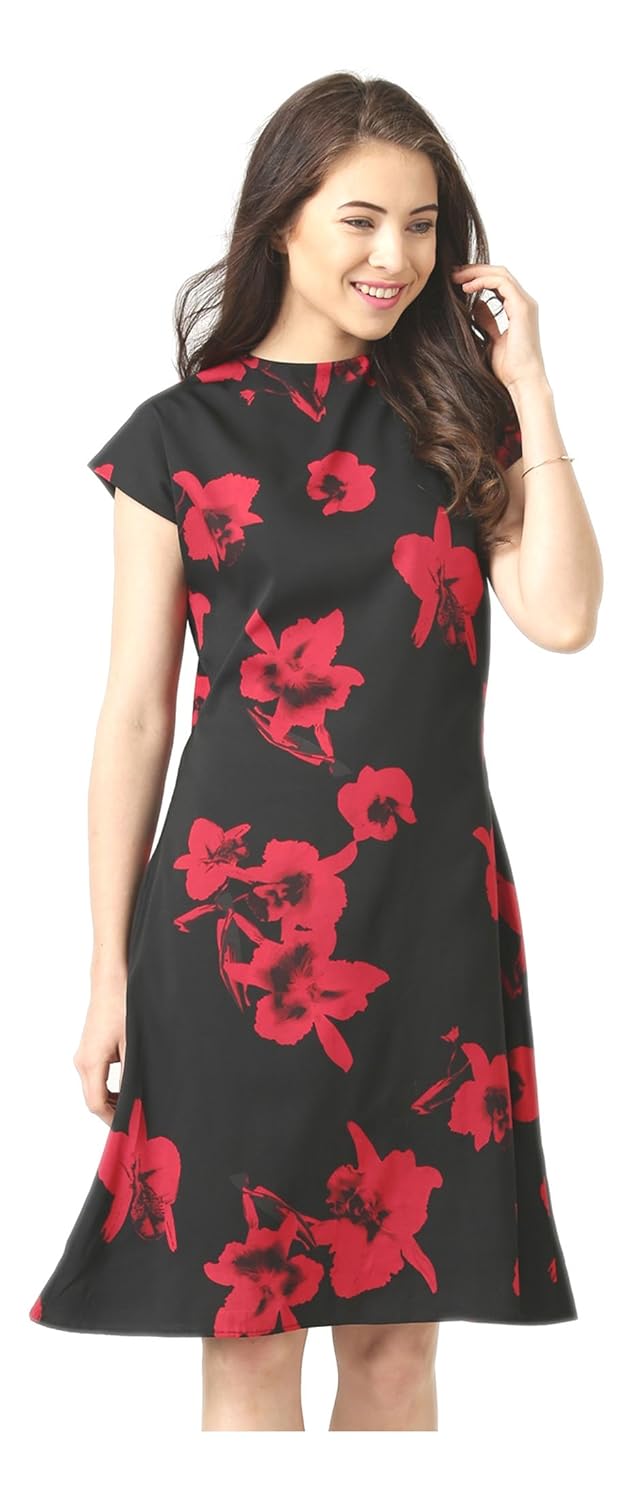 marie claire women's a-line dress (mc10133--xs, black and red, x-small)