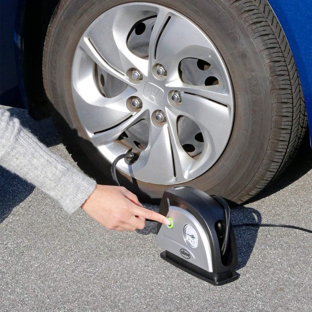 Slime 40050 12V Tire Inflator Portable Air Compressor Auto Pump with 100 psi Gauge, Long Hose and LED Light: Automotive