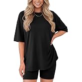ZOOSIXX 2 Piece Sets for Women Summer - Oversized T-Shirt and Biker Shorts Lounge Sets Matching Outfit for Travel Casual