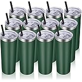 VEGOND Stainless Steel Tumblers Bulk 12 Pack, 20 oz Vacuum Insulated Skinny Tumblers with Lids and Straws, Double Wall Coffee Mug, Travel Water Cup
