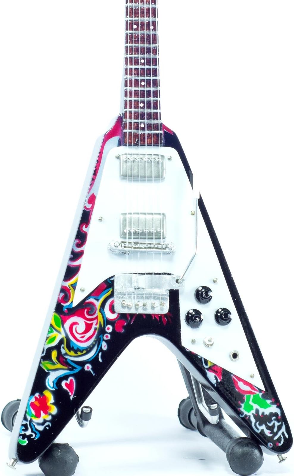 Jimi Hendrix Miniature Guitar - Gibson Psychedelic Flying V - Wood Replica 10 Inches