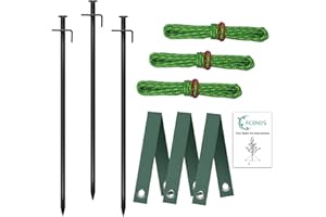 FCENDS Tree Stake Kit, Heavy Duty Anchor Support Kit for Young Trees Against Bad Weather, Tree Straightening Kit Include 3Pcs Tree Straps, 3Pcs 11.8 in Metal Stakes, 3Pcs Ropes