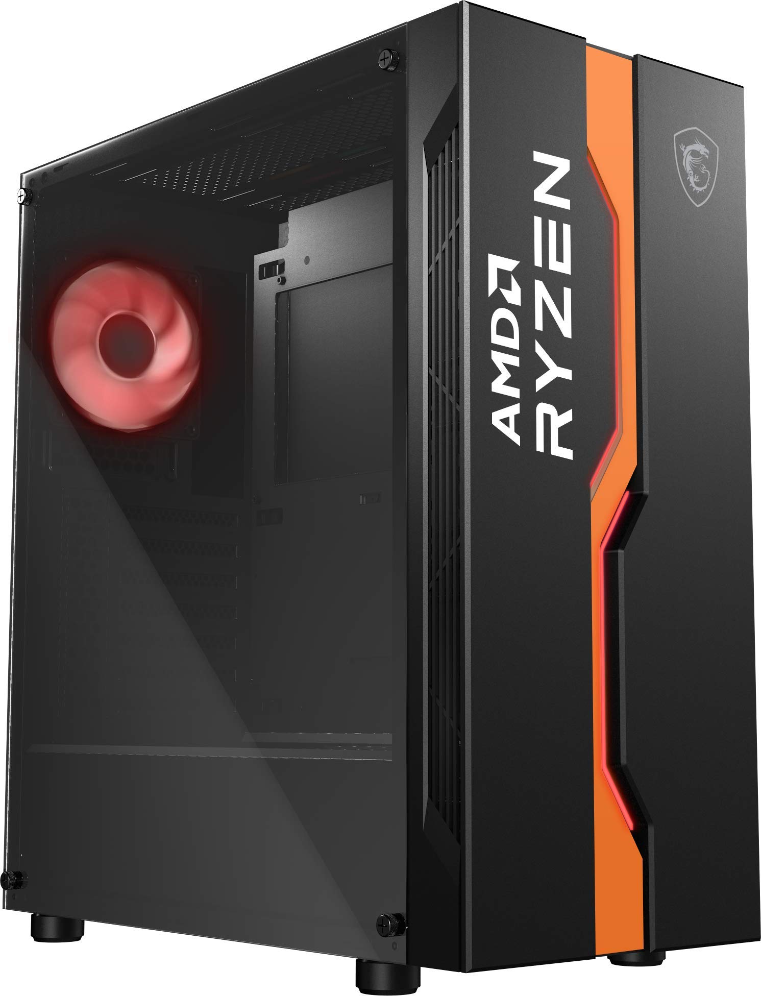 MSI MAG VAMPIRIC 011C Mid Tower Gaming Computer Case - Black AMD RYZEN Edition, 1x 120mm RGB Fan, RGB Front Panel, Tempered Glass, ATX, mATX, mini-ITX