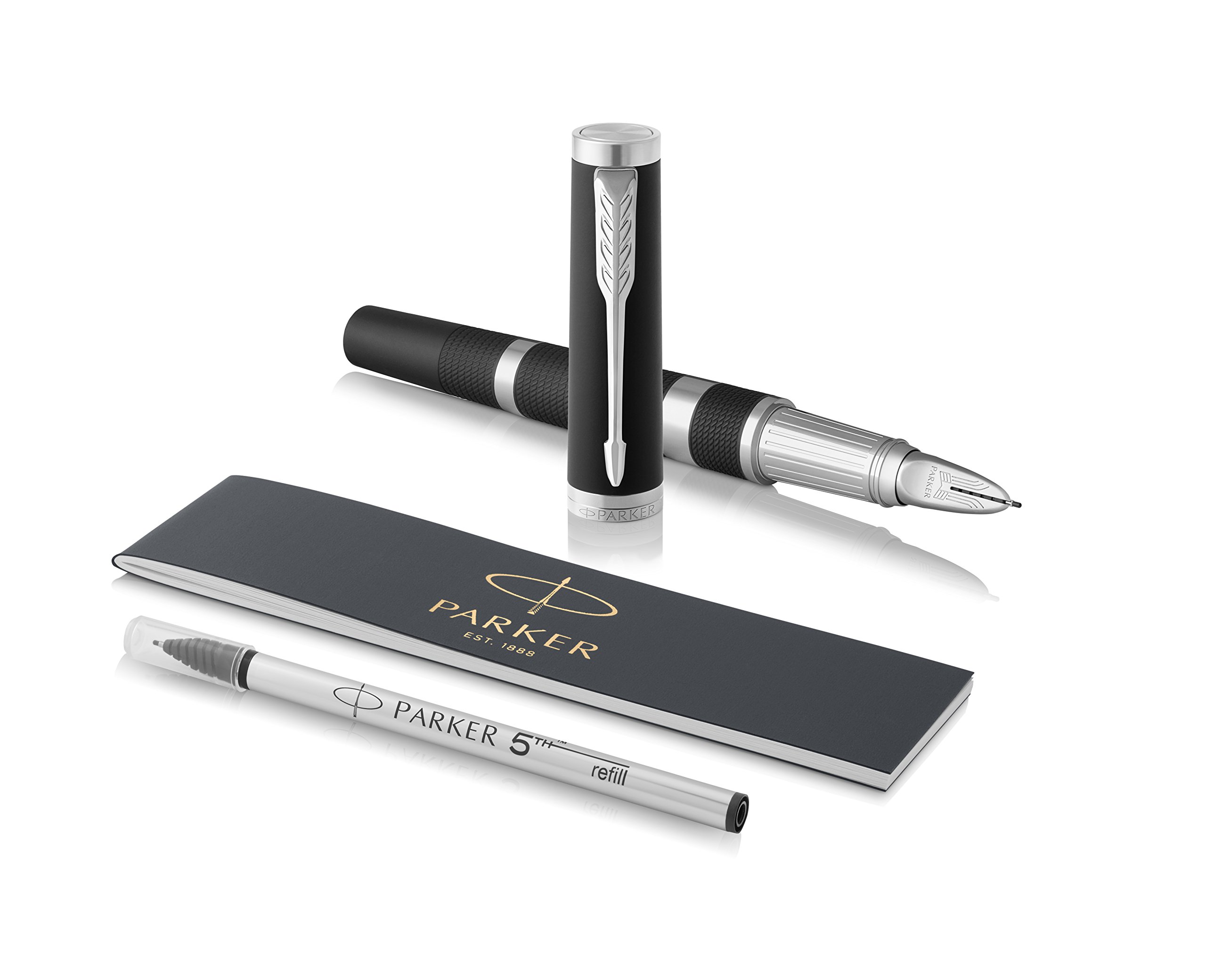 Parker Ingenuity 5th Technology Pen, Fine Point with Black Ink Refill 1931463 - Large Black Rubber and Metal with Chrome Trim