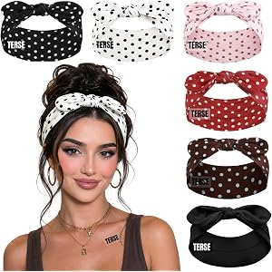 TERSE Polka Dot Headbands for Women Trendy Women Hair Accessories: 6 Packs Cute Bow Head Bands for Women's Hair, Fashion Hair