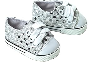 Sophia's s Doll Sequin Tennis Sneaker with Laces and Imitation Leather Toe Cap Shoes for 18" Dolls, Silver