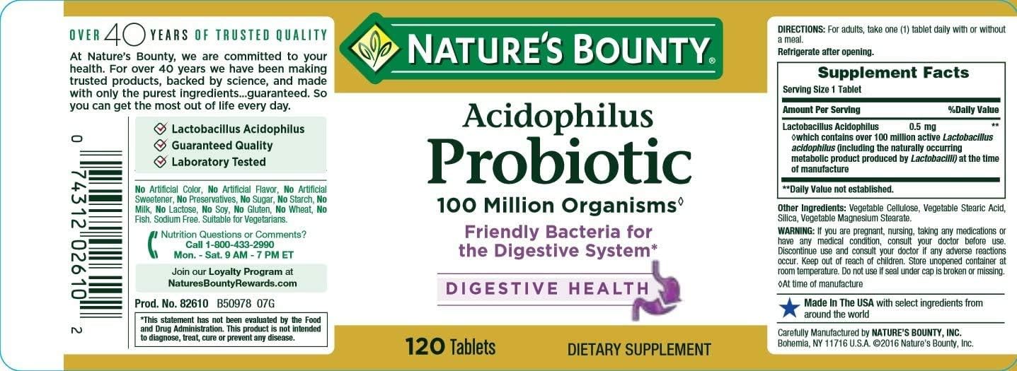 Natures Bounty Probiotics Dietary Supplement Supports Digestive and