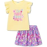 COOLTREE Toddler Girls 2-Piece Skirt Set - Ruffled Top & Ditsy Floral Print Skort Outfits for Little Girls Size 2T-8