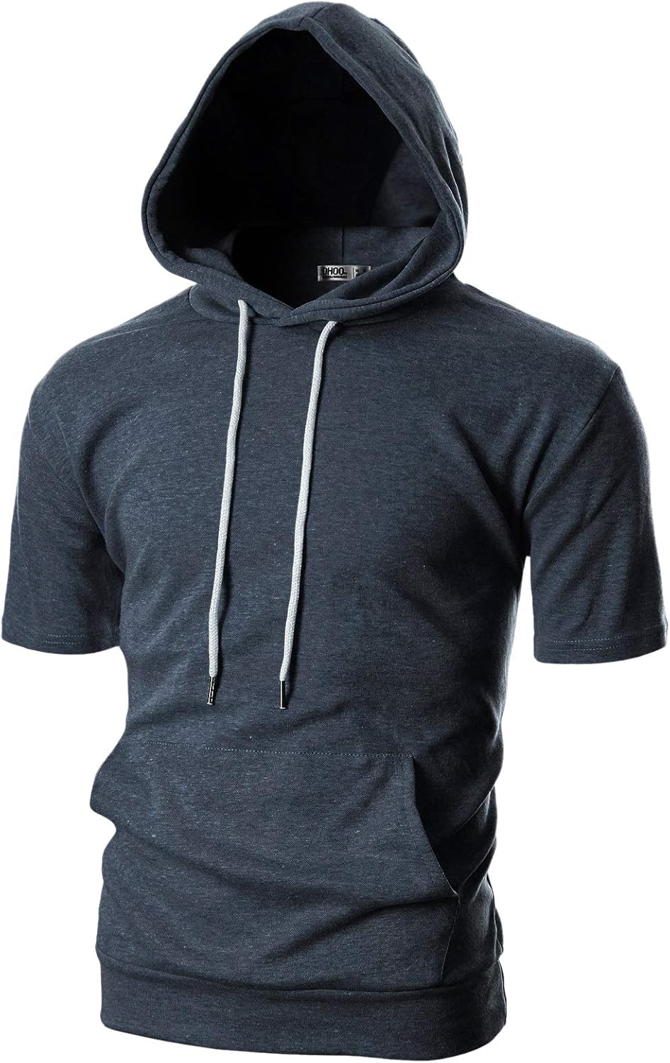 OHOO Mens Slim Fit Short Sleeve Lightweight Hoodie with Kanga Pocket at