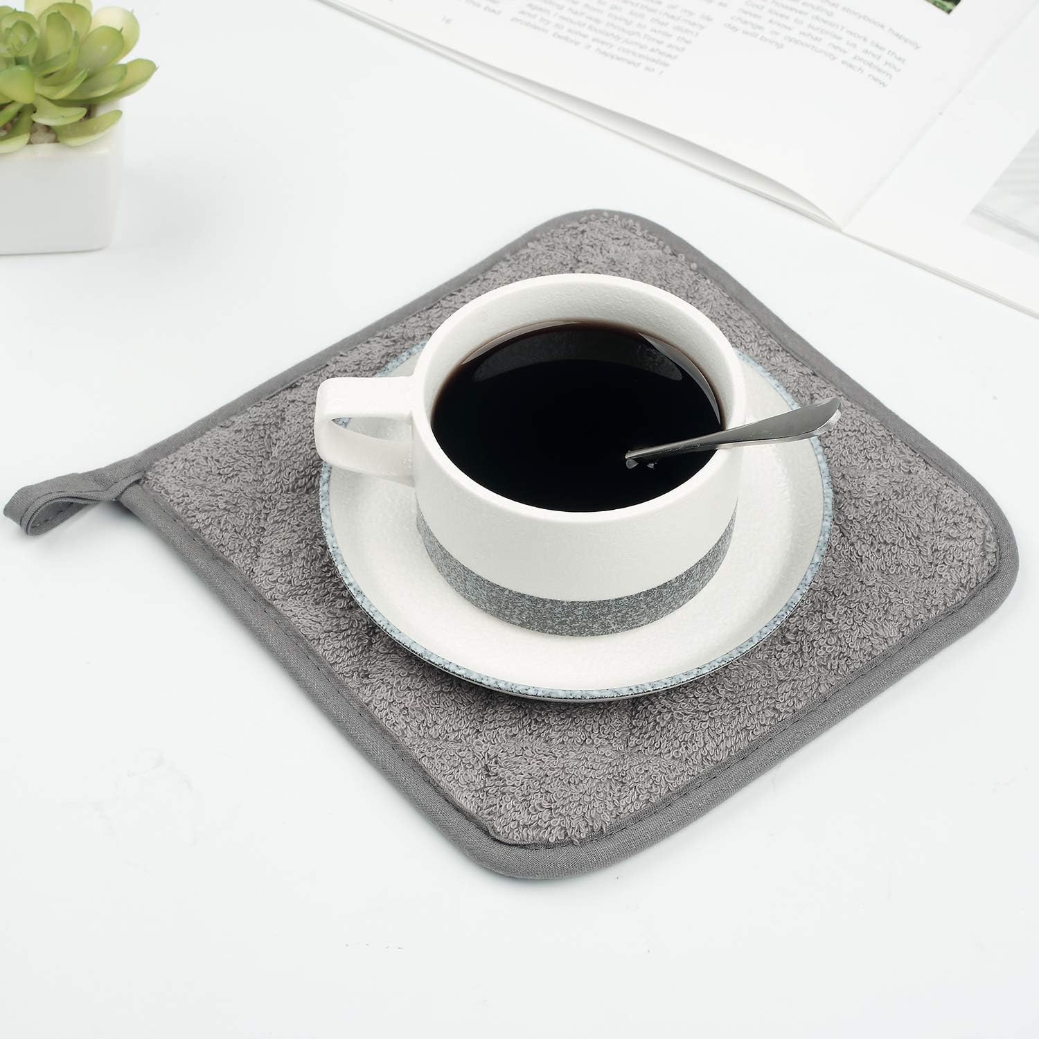 Lifaith 100% Cotton Kitchen Everyday Basic Terry Pot Holder Heat Resistant Coaster Potholder for Cooking and Baking Set of 5 Grey: Home & Kitchen