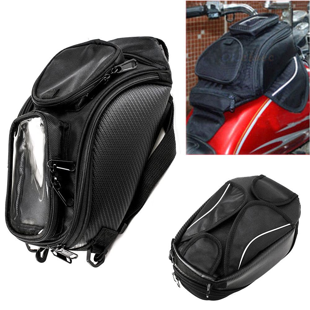 Krtopo Motorcycle Tank Bag Oxford Magnetic with Large Window 48.5 x 37 cm Universal Saddle Bag Travel Tool Tail Luggage