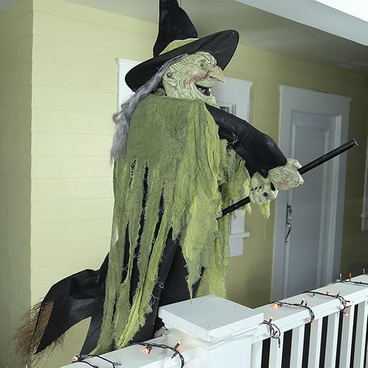 Life Size Animated Flying Witch Halloween Prop Lights