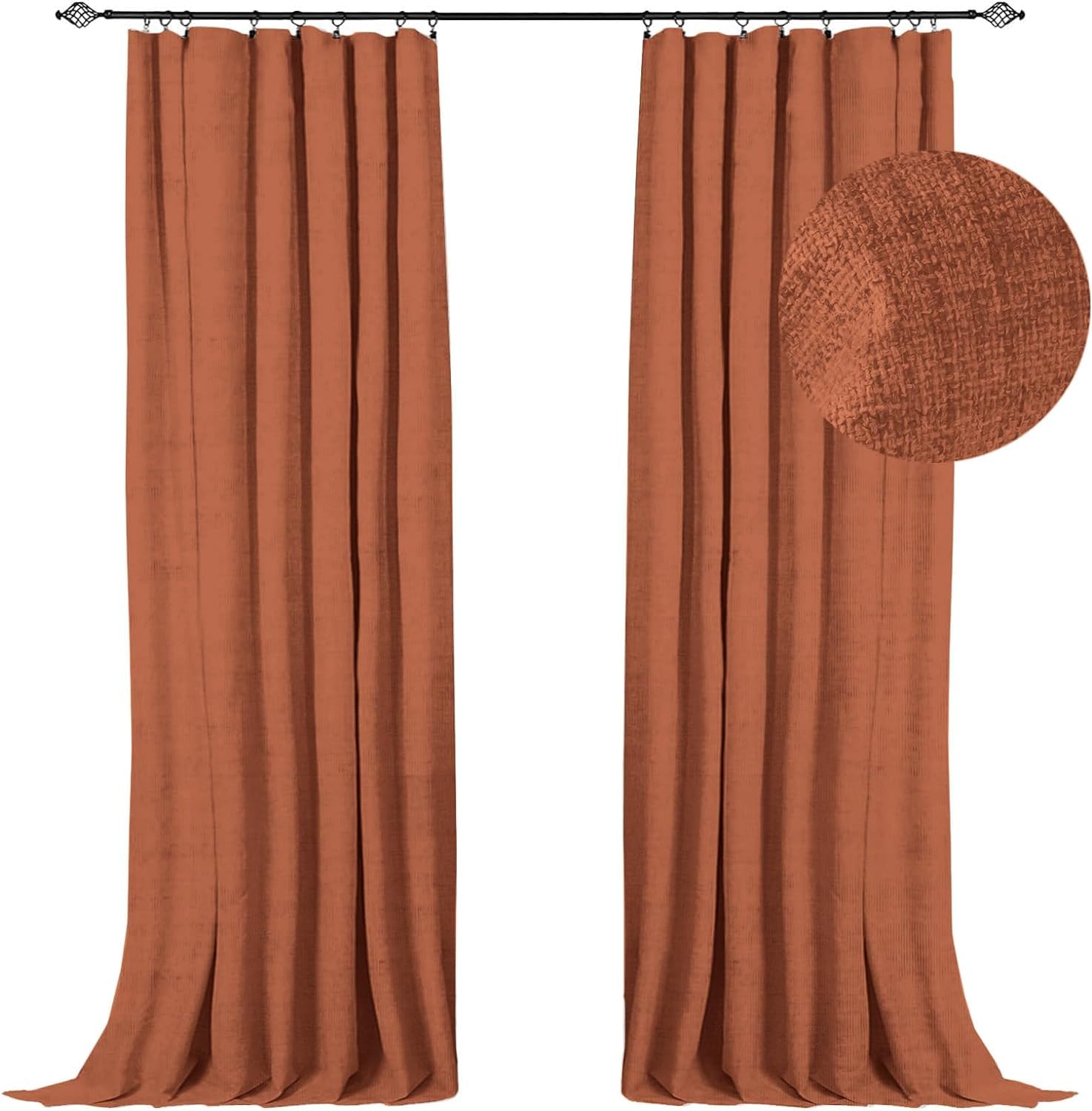 Photo 1 of 100% Blackout Shield Full Blackout Curtains for Bedroom 72 inch Length 2 Panels Set, Clip Rings/Rod Pocket Faux Linen Black Out Curtains for Living Room, Thermal Insulated, 50Wx72L, Orange