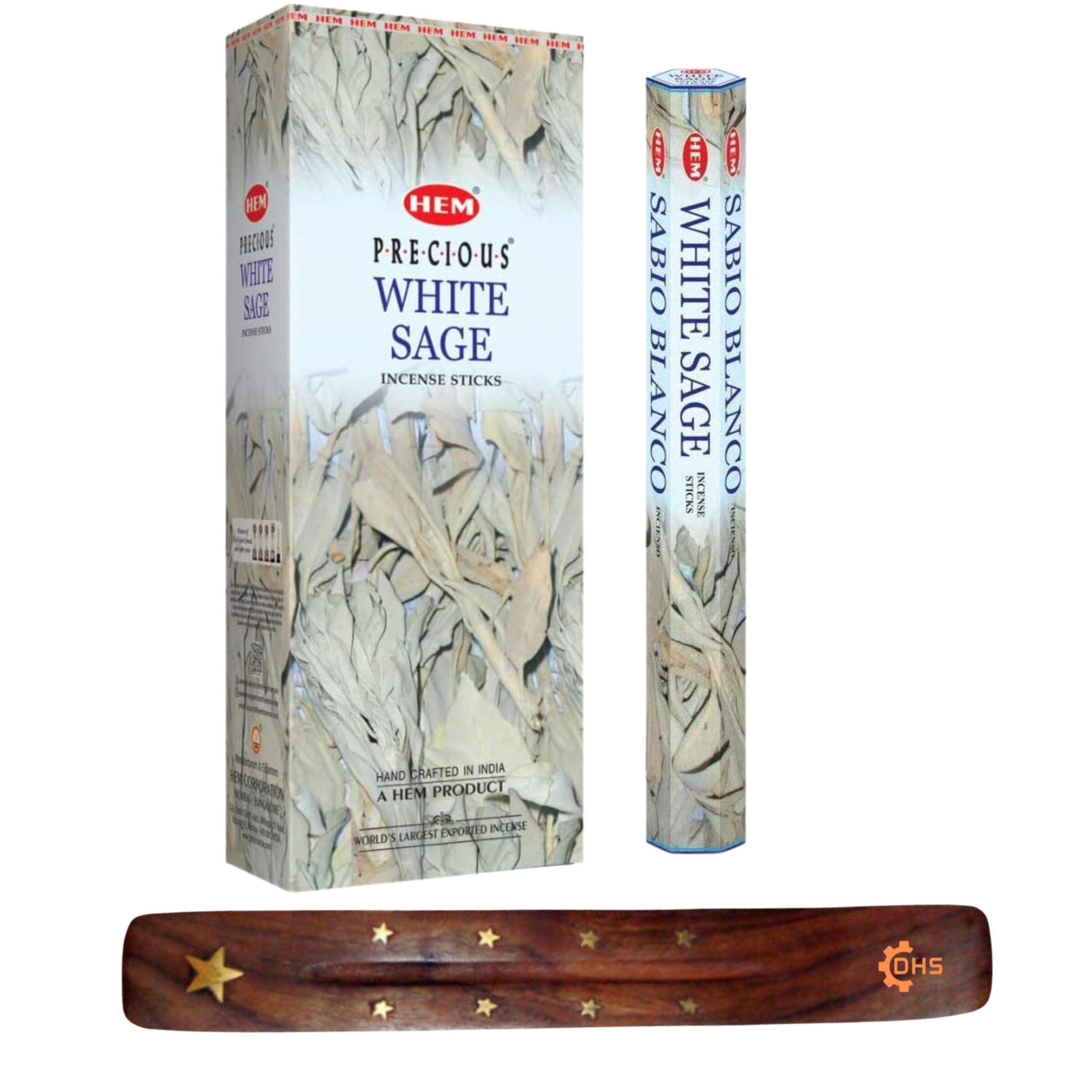 HEM Incense sticks WHITE SAGE Pack of 6 with DHS incense stick holder for Aromatherapy, Incense Spa, Yoga, Meditation, Healing, Spirituality and Relaxation…