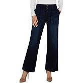 Liverpool Womens Patch Pocket Mid-Rise Wide Leg Stretch Denim